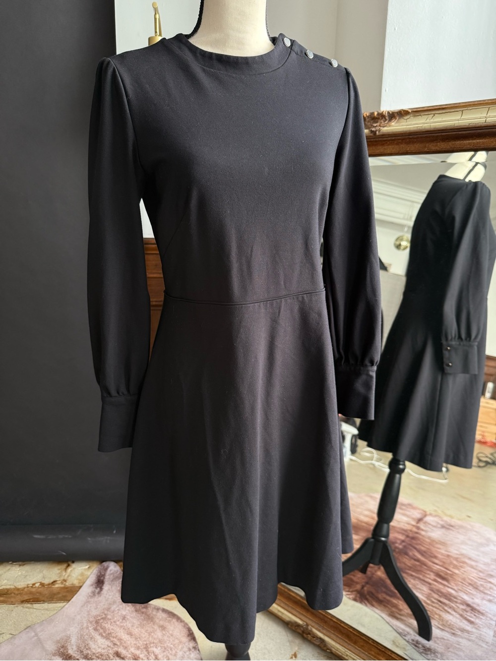 Ann Taylor Black Long-Sleeve A-Line Dress with Shoulder Buttons